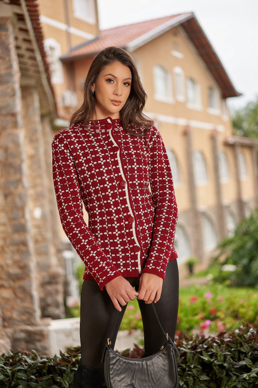 Casaco Mousse Xadrez Gola Alta - 380